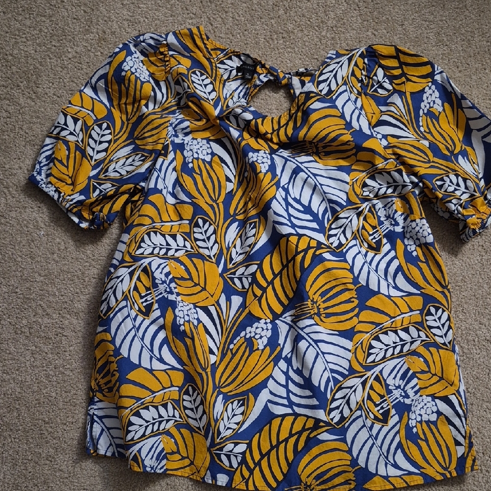 Talbots Yellow and Blue Floral Blouse